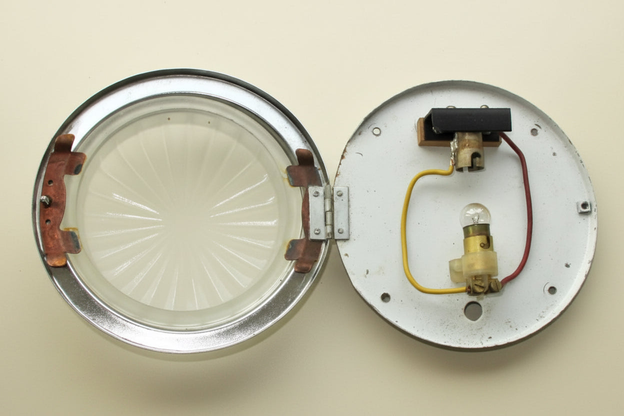 Interior Fluted Domed Glass And Chrome Bus Roof Light For A Leyland / AEC / Bristol Bus