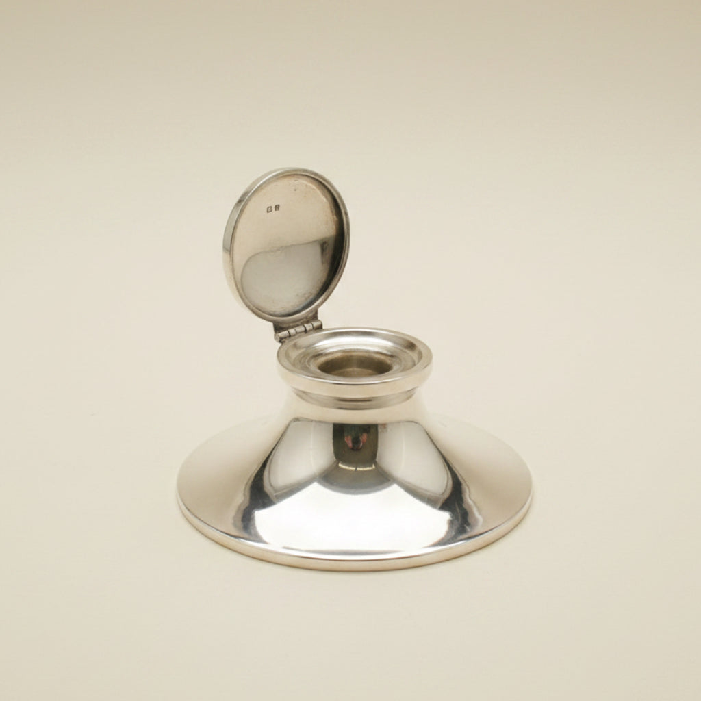 1935 Birmingham Sterling Silver Capstan Ink Well With Glass Insert And Bakelite Base