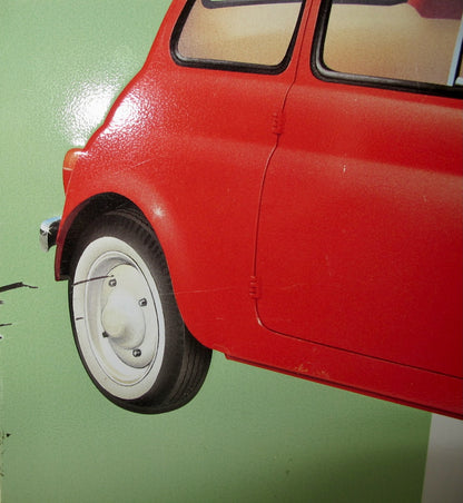 Vintage Steel Sign Of La Nuova 1957 Fiat 500 Commemorating Its Launch
