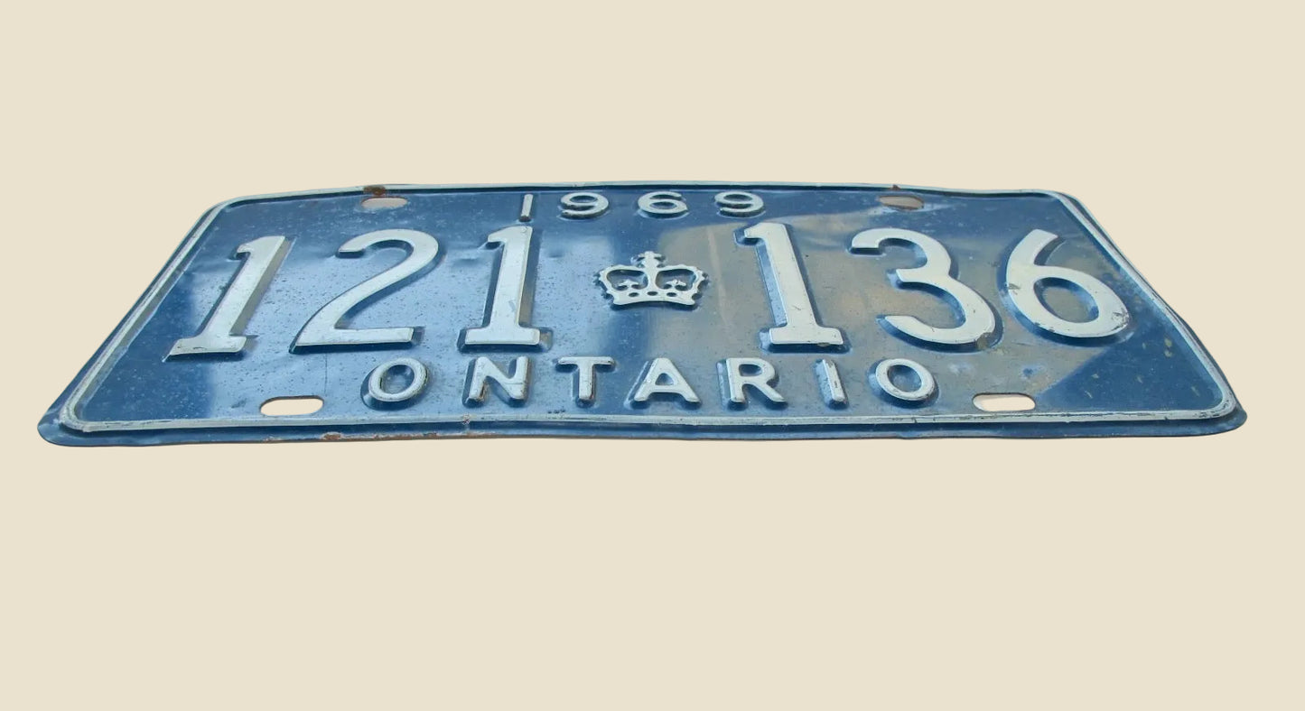 Vintage Metal Canadian Car Number Plate 1969 Ontario 121 136