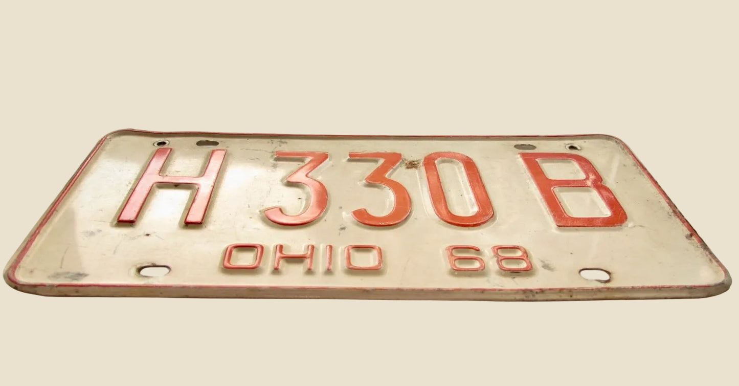 Vintage Metal American Car Number Plate 68 Ohio H 330 B