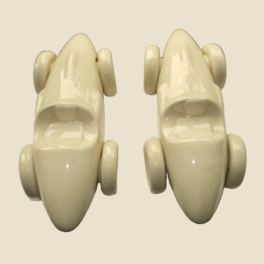Vintage Vanwall F1 Classic Racing Car Pair Ceramic Bookends / Display Ornaments