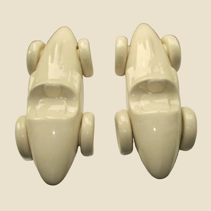 Vintage Vanwall F1 Classic Racing Car Pair Ceramic Bookends / Display Ornaments