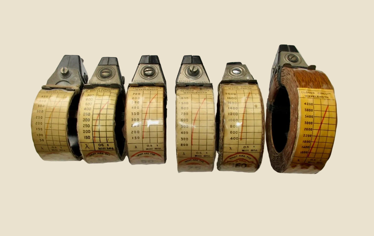 Set Of Six Igranic Honeycomb Duolateral Coils. TRF Coils From The 1930s