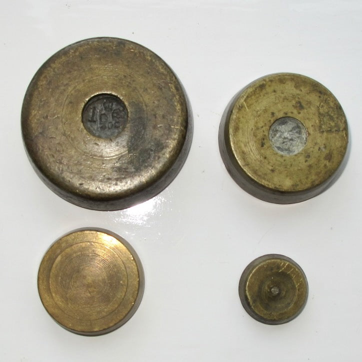 Vintage Brass Imperial Scale Weights. Set of Four: Half, Two, Four And Eight Ounce