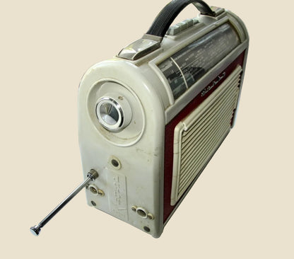 Danish Aarhus Derby Vintage Transistor Radio In Grey / Red