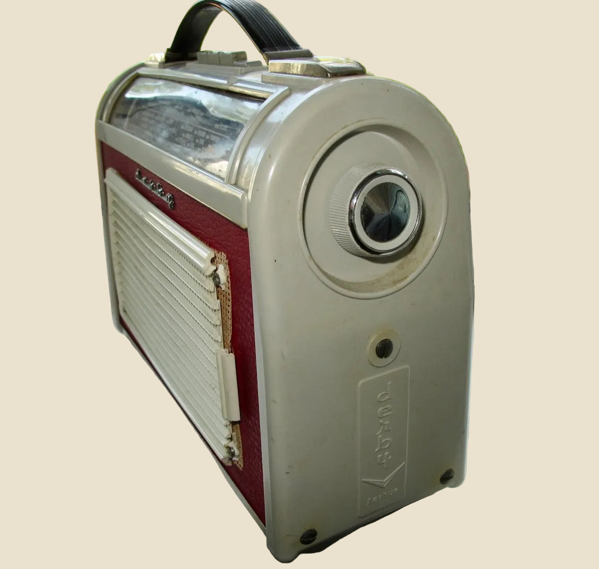 Danish Aarhus Derby Vintage Transistor Radio In Grey / Red