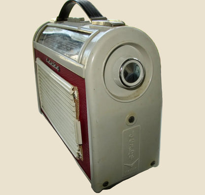 Danish Aarhus Derby Vintage Transistor Radio In Grey / Red