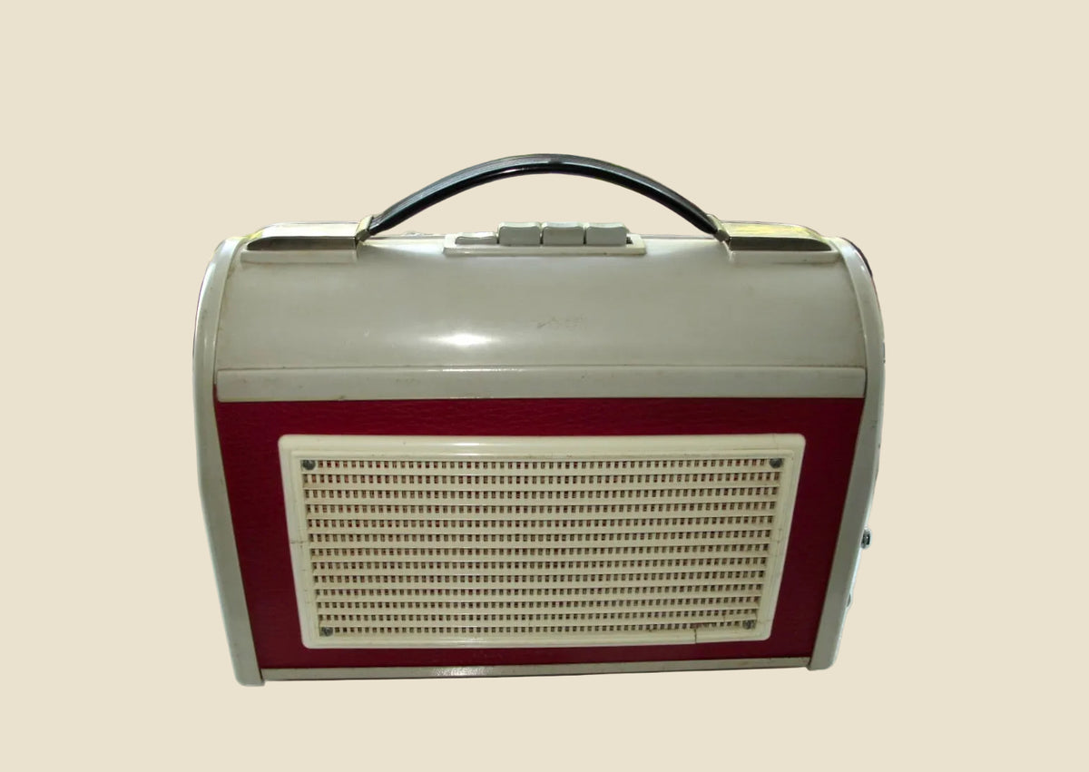 Danish Aarhus Derby Vintage Transistor Radio In Grey / Red