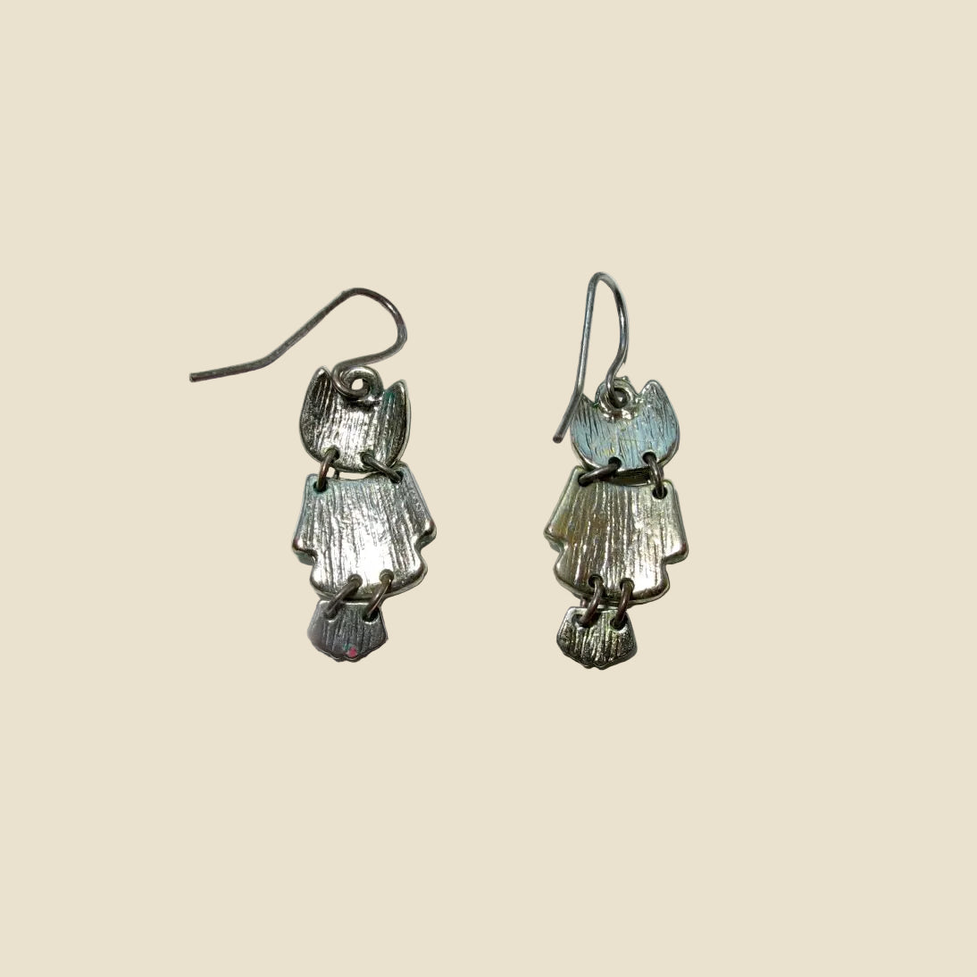 1970s Silver Metal And Multicoloured Enamel Owl Dangle Earrings