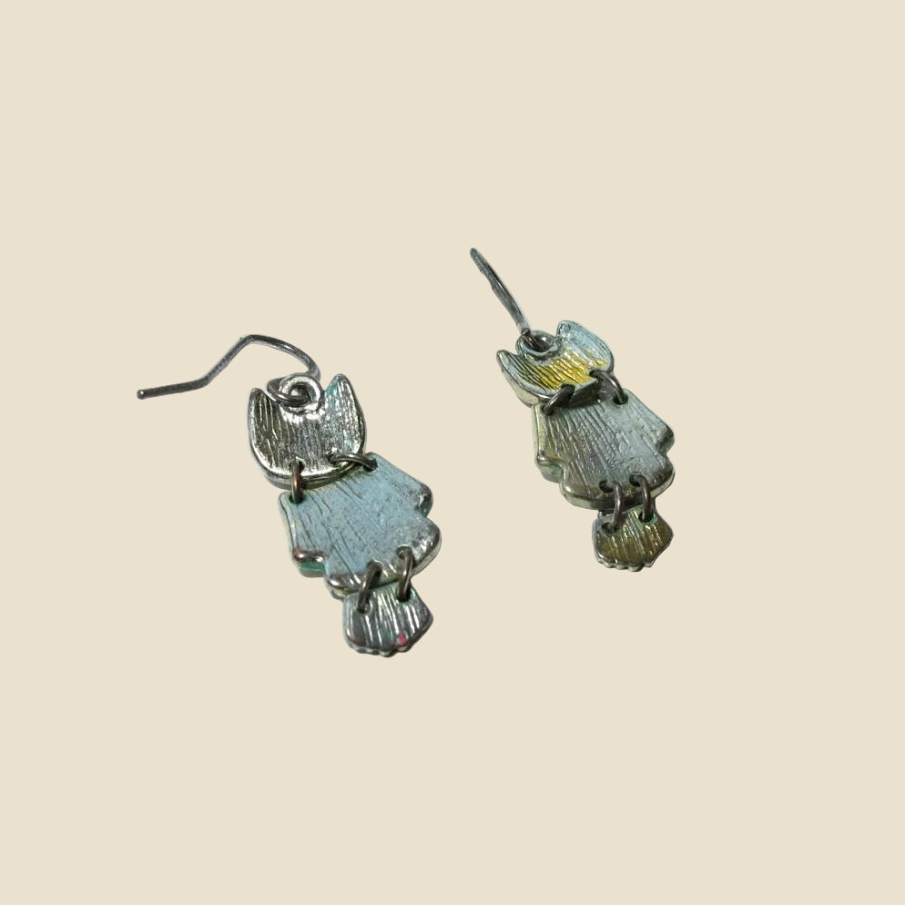 1970s Silver Metal And Multicoloured Enamel Owl Dangle Earrings