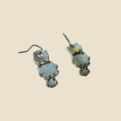 1970s Silver Metal And Multicoloured Enamel Owl Dangle Earrings