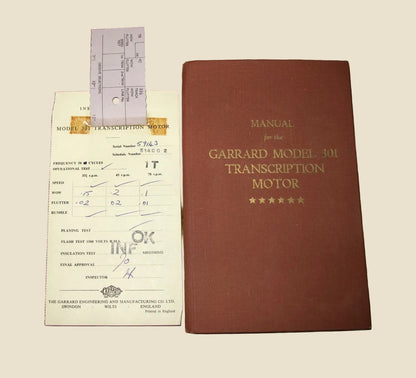 Manual For the Garrard Model 301 Transcription Motor