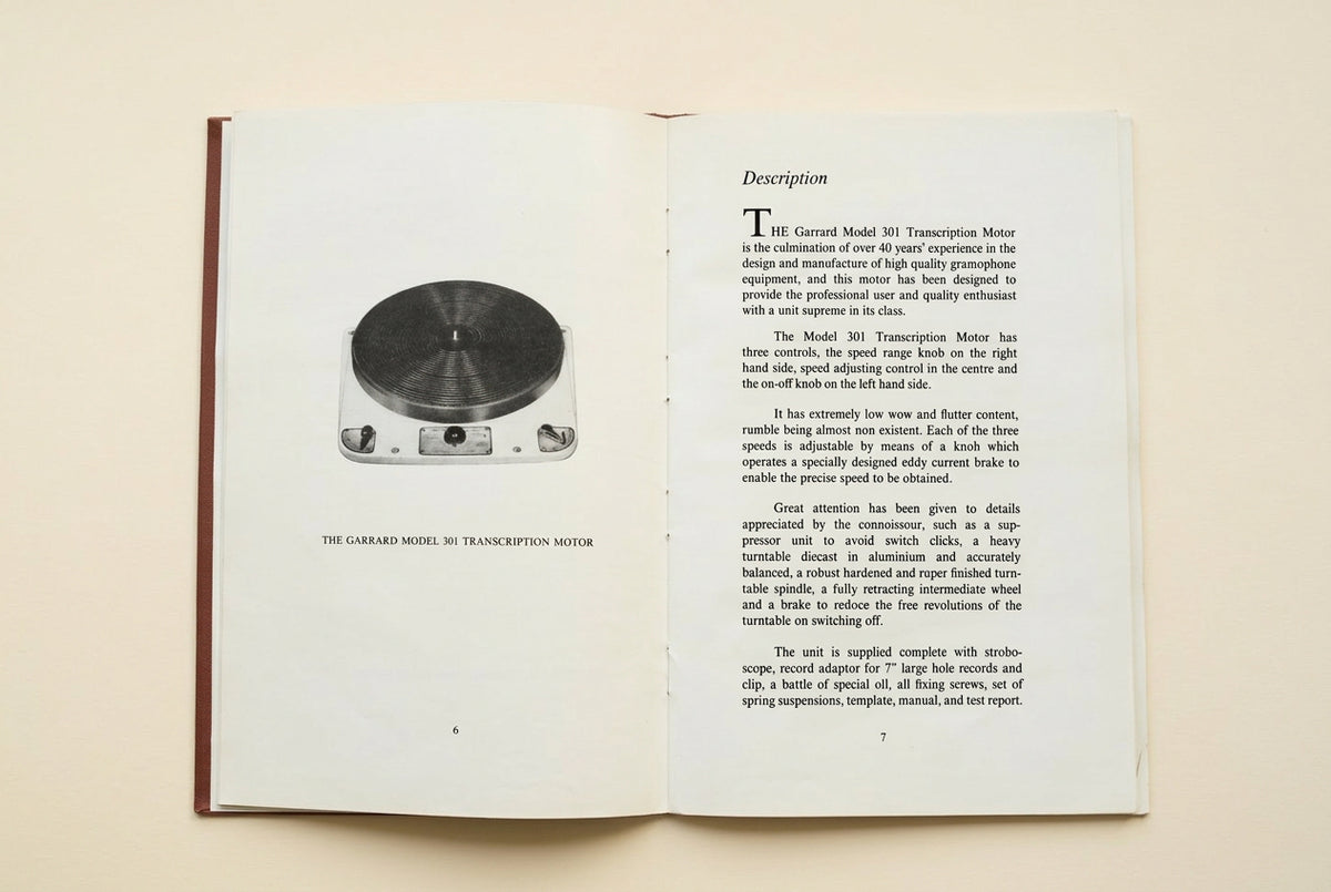 Manual For the Garrard Model 301 Transcription Motor