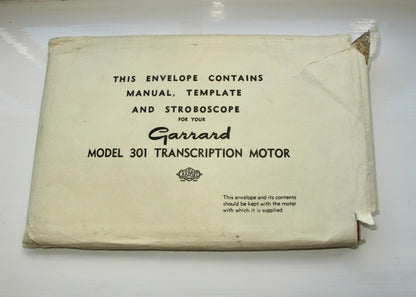 Manual For the Garrard Model 301 Transcription Motor