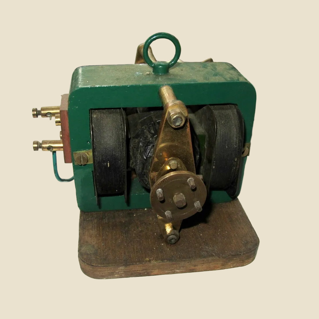 Vintage Small Scale Electric Motor / Dynamo Mounted On A Wood Base