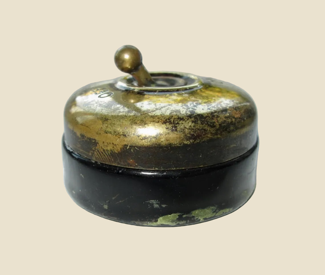 Vintage Crabtree Brass / Brown Ceramic British Toggle Light Switch Patent C2000
