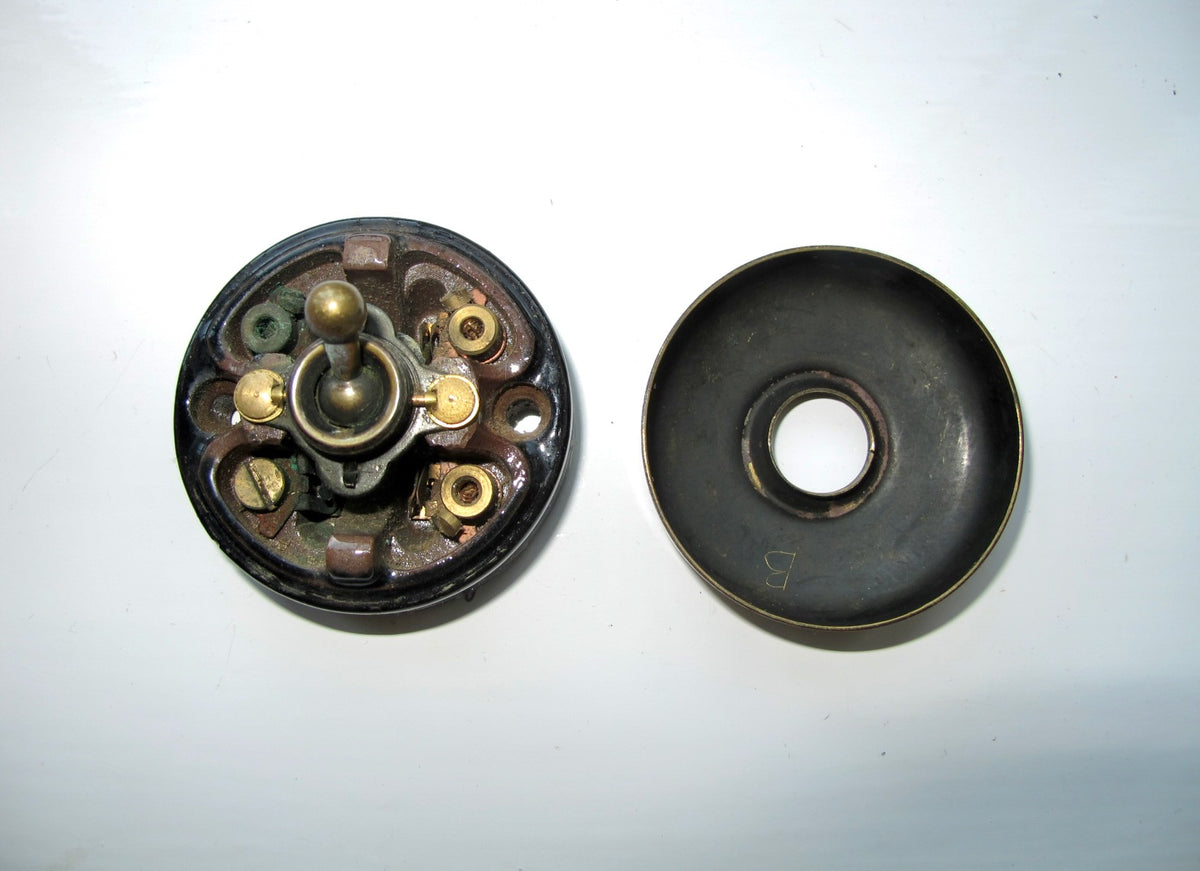 Vintage Crabtree Brass / Brown Ceramic British Toggle Light Switch Patent C2000