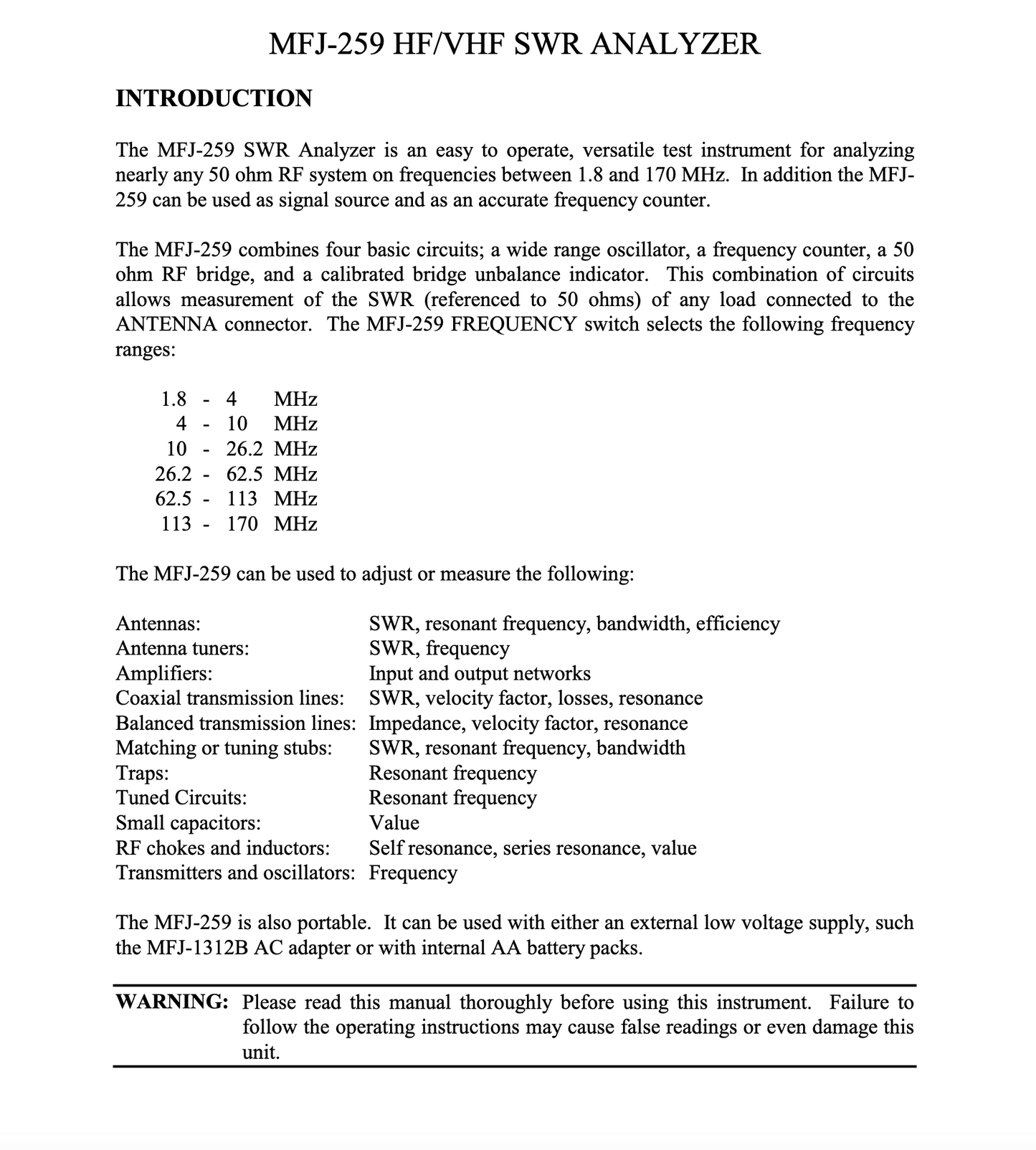 MFJ-259B HF/VHF SWR Analyzer