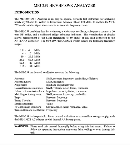 MFJ-259B HF/VHF SWR Analyzer