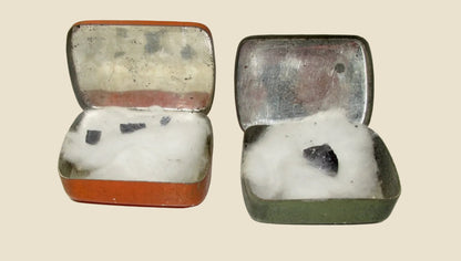 Pair of 1920s Herzite / Cymosite Radio Detector Crystal Tins With Crystals