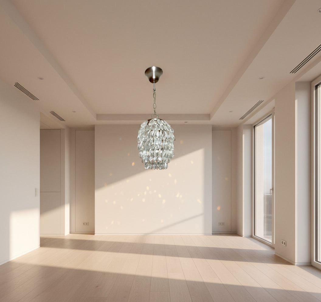 Preowned Chrome Laura Ashley Clear Teardrop Crystal Glass Ceiling Pendant Light