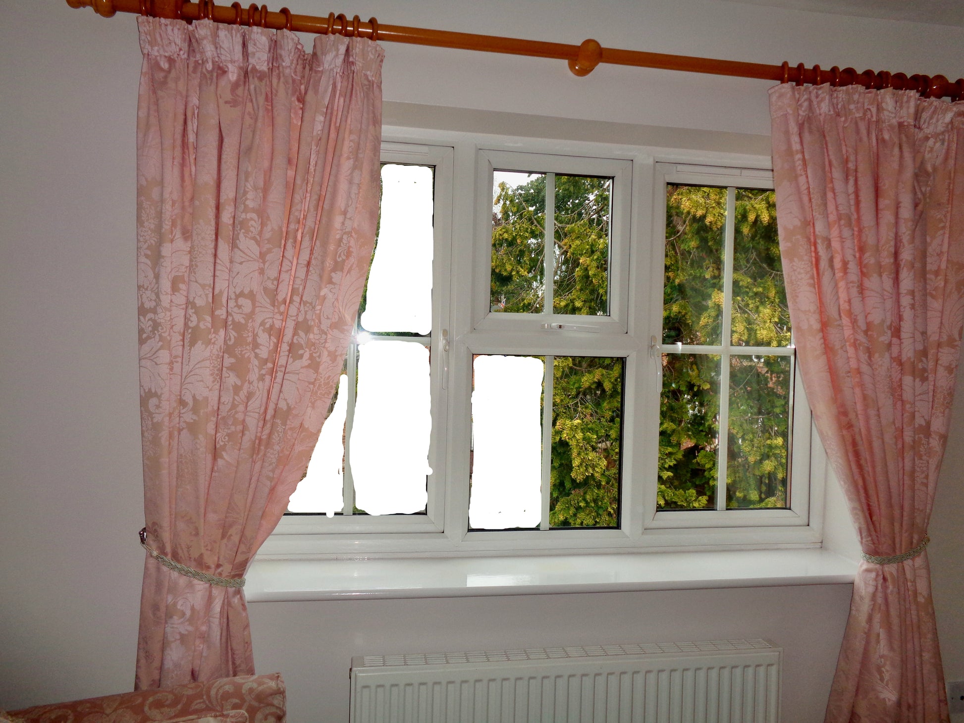 Preowned Sanderson Pink And Beige Pencil Pleat Jacquard Floral Curtains 90x72 Inch