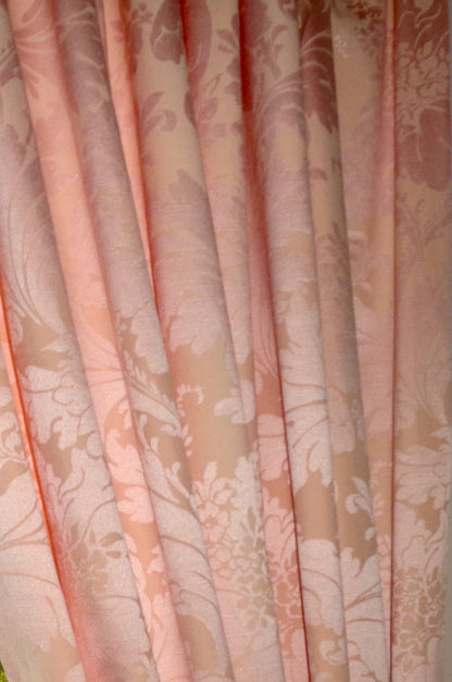 Preowned Sanderson Pink And Beige Pencil Pleat Jacquard Floral Curtains 90x72 Inch