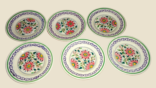 Set Of Six 6.5 Inch Side Plates 1950s Old Bristol Delft Pattern 1684