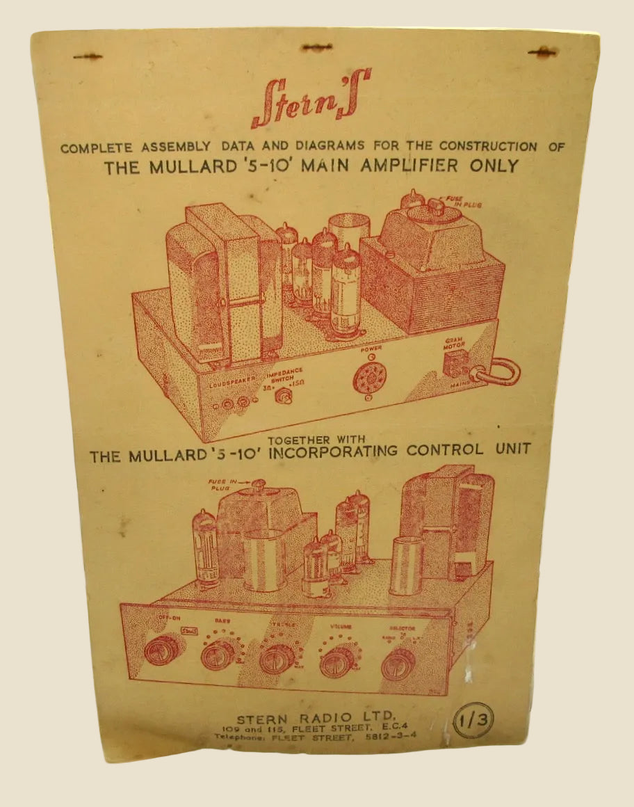 Stern's Mullard '5-10' Amplifier and Control Unit Assembly Data Pamphlet