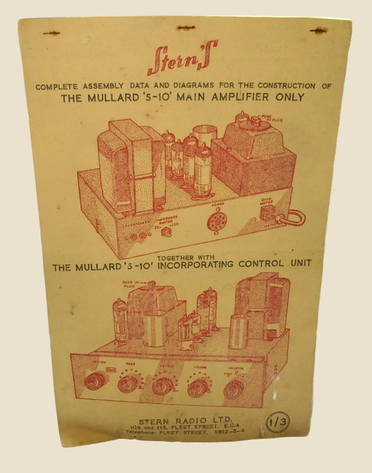 Stern's Mullard '5-10' Amplifier and Control Unit Assembly Data Pamphlet