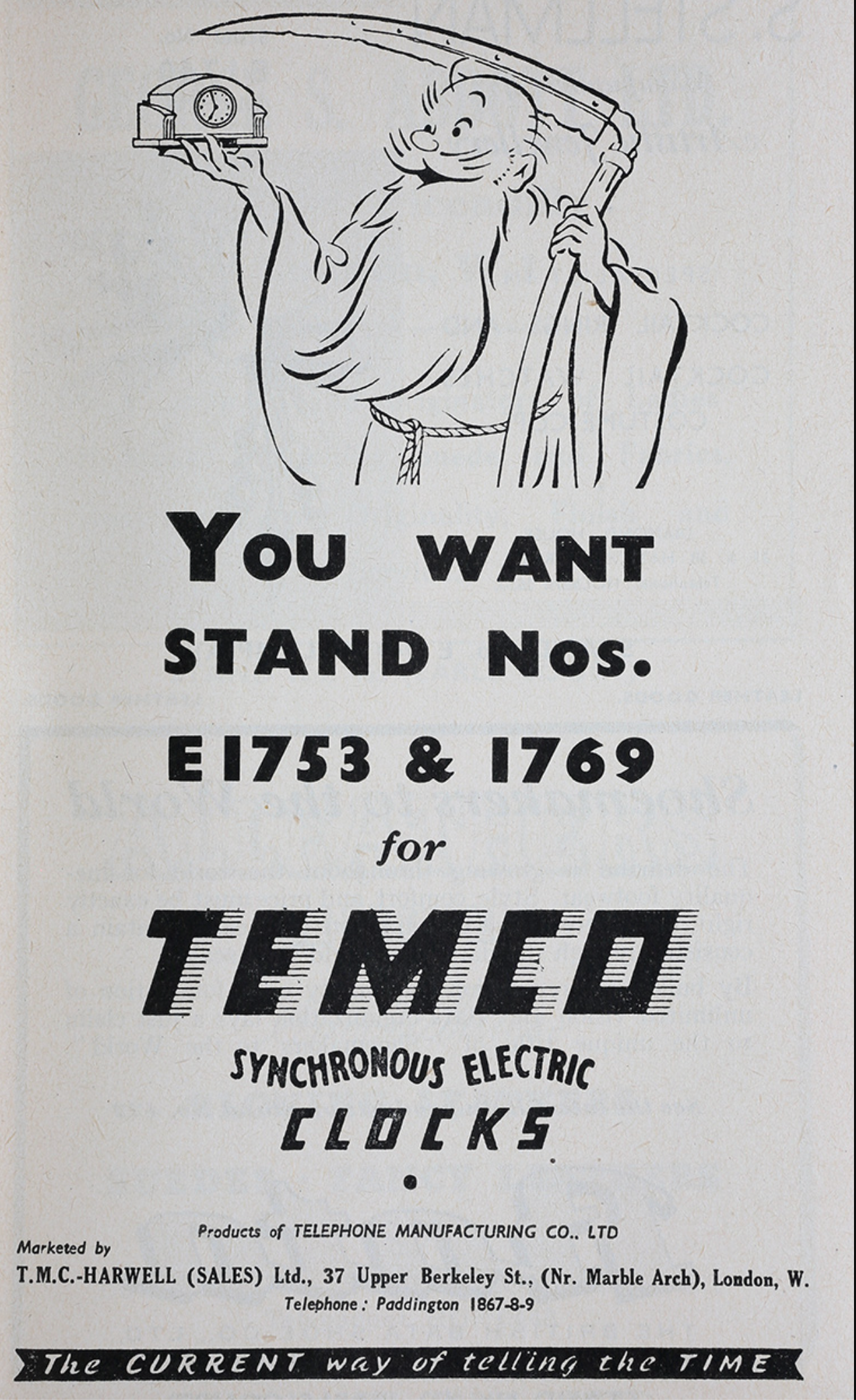1940s Blue Temco Electric Type MkV Desk Clock 200/250V 50Hz