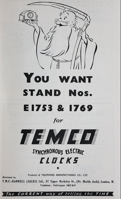 1940s Blue Temco Electric Type MkV Desk Clock 200/250V 50Hz
