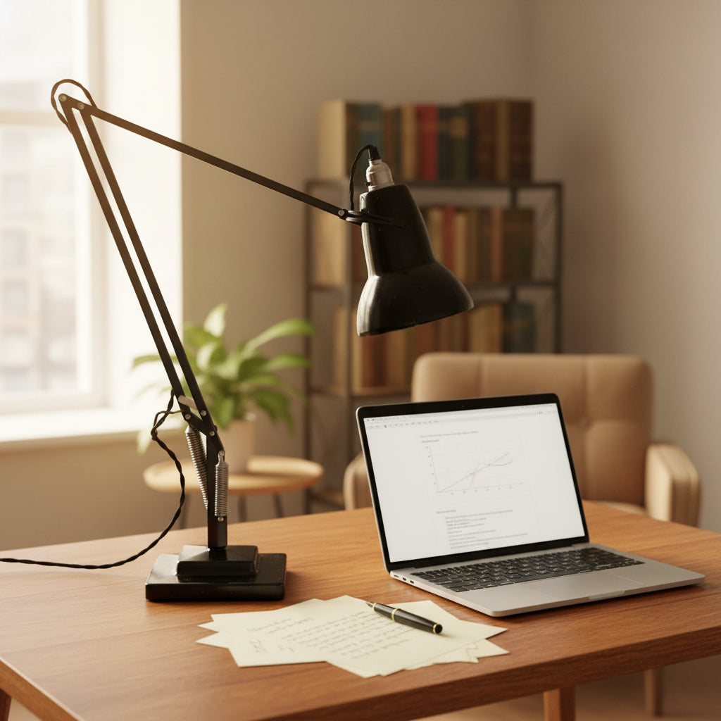 Vintage Anglepoise 1227 1960s Black Desk Lamp With Black Flex