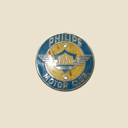 Vintage Blue Enamel and Chrome Vehicle Badge Philips Motor Club PSSC