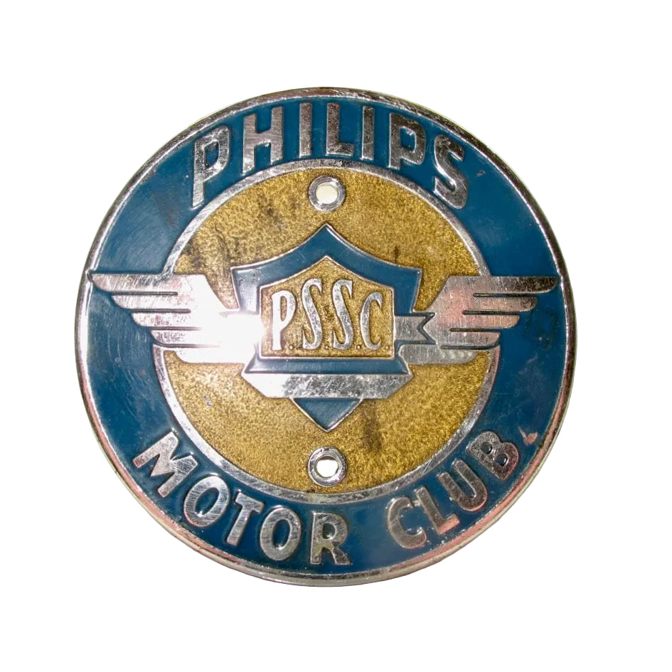Vintage Blue Enamel and Chrome Vehicle Badge Philips Motor Club PSSC
