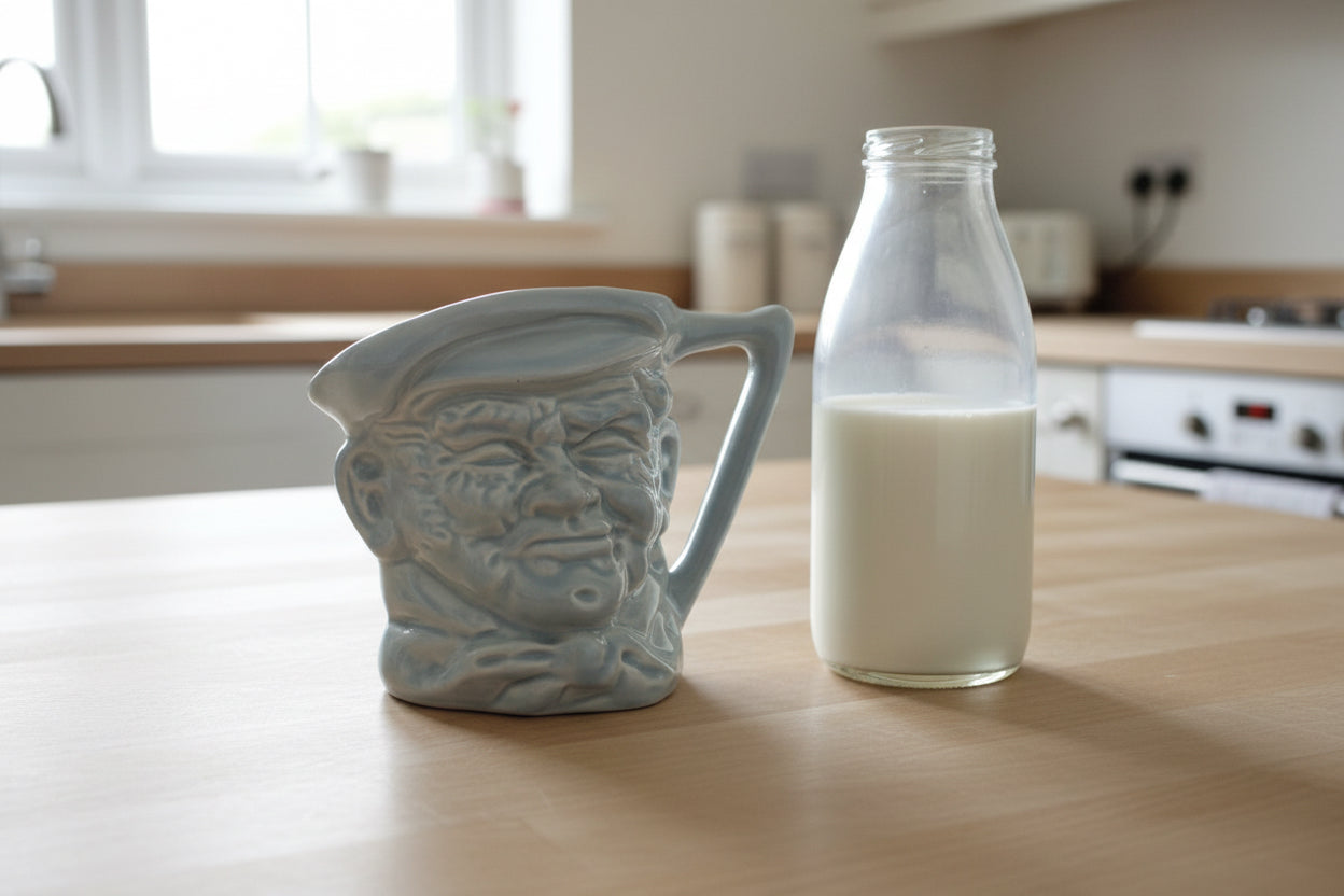 Vintage Blue Hornsea Pottery Sam Thatcher Character Toby Milk Jug