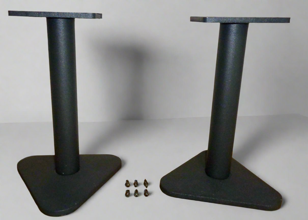 Vintage Bookshelf Speaker Stands Black Coated Steel With A Triangular Base 21P3 