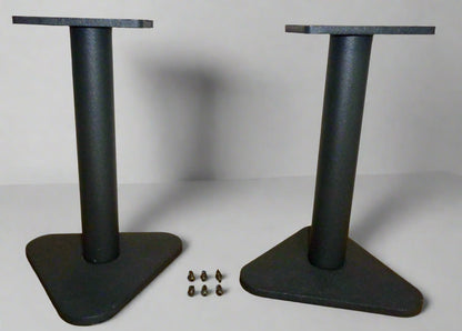 Vintage Bookshelf Speaker Stands Black Coated Steel With A Triangular Base 21P3 