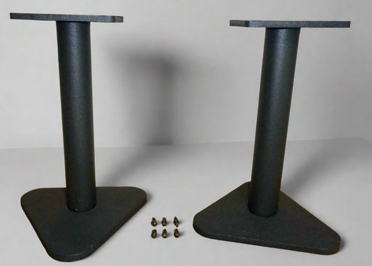 Vintage Bookshelf Speaker Stands Black Coated Steel With A Triangular Base 21P3 