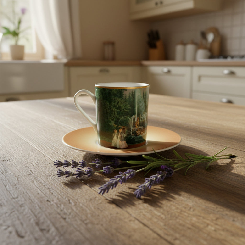 Boxed Goebel Espresso Cup And Saucer Printed With V Sadovnikov Peterhof Palace