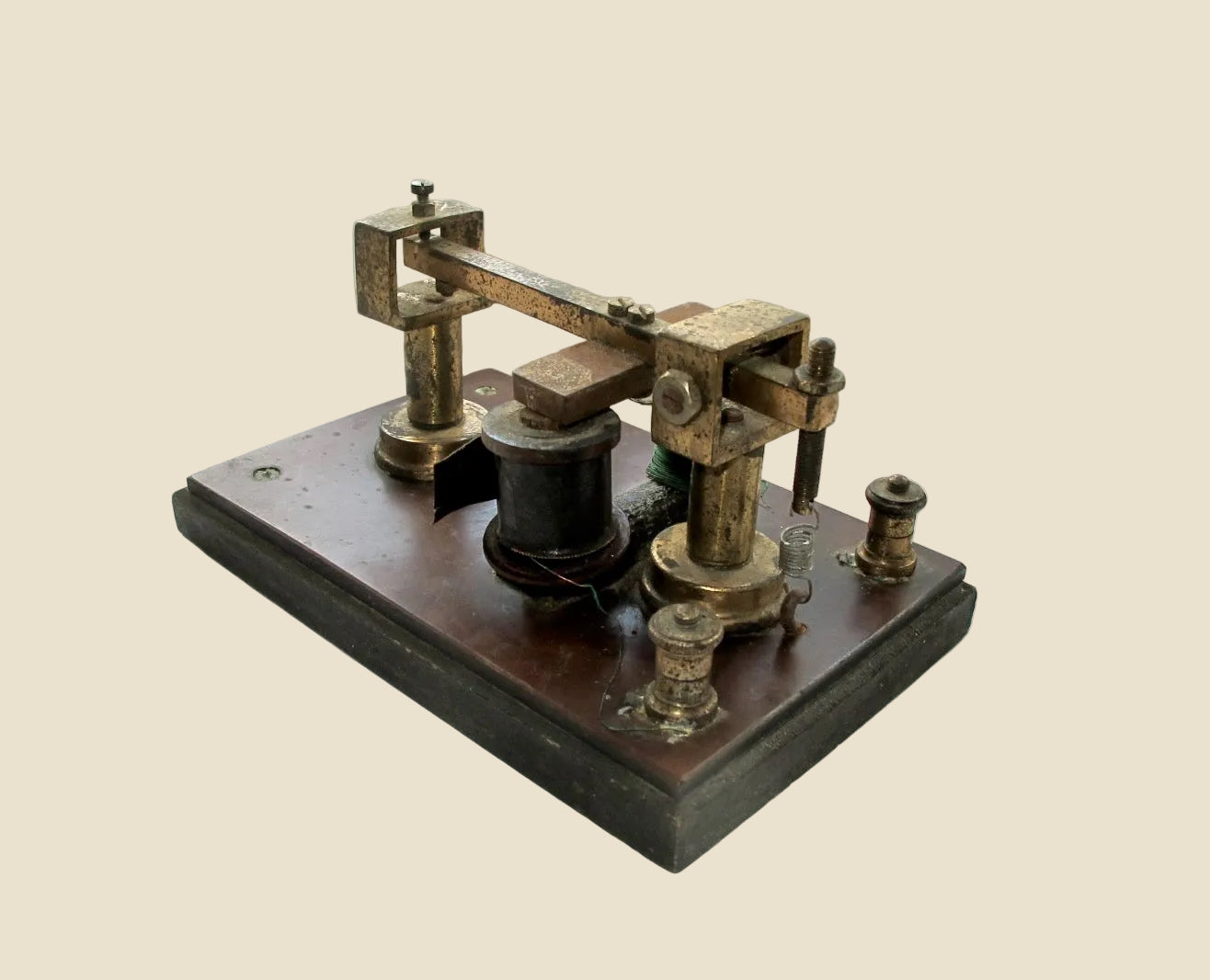 Vintage Brass Telegraph Sounder Mounted On Wood