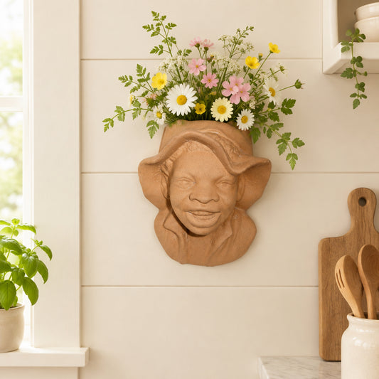 Vintage Bretby Unglazed Boy's Head Pocket Wall Vase Model 1250