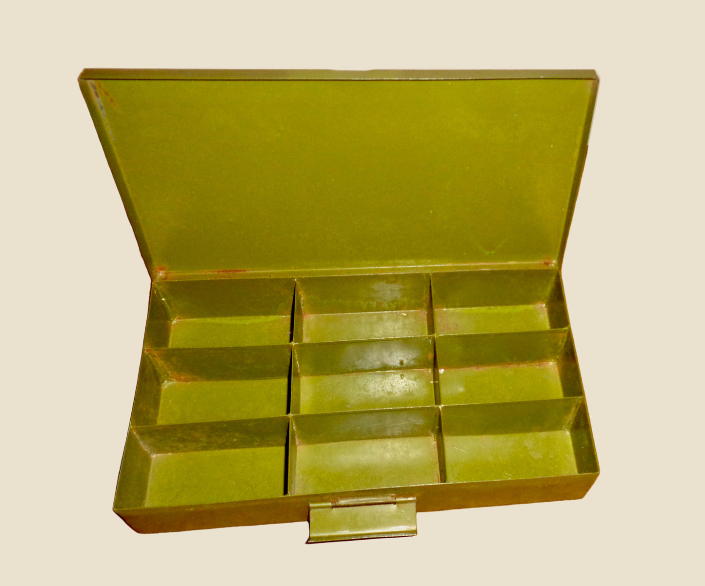 Vintage British Army Electrical Components / Hardware Spares Tin With Hinged Lid 2 Inch Height