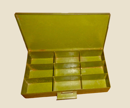 Vintage British Army Electrical Components / Hardware Spares Tin With Hinged Lid 2 Inch Height
