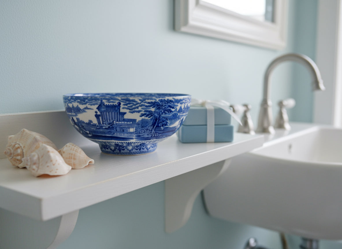 Vintage Cauldon Ware Triumphal Chariot Pottery 8 Inch Bowl With Blue And White Transfer Print