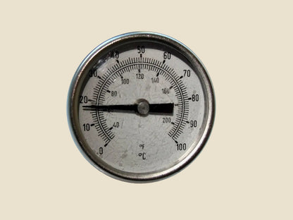 Vintage Chrome Dial Temperature Gauge Measuring Fahrenheit and Centigrade