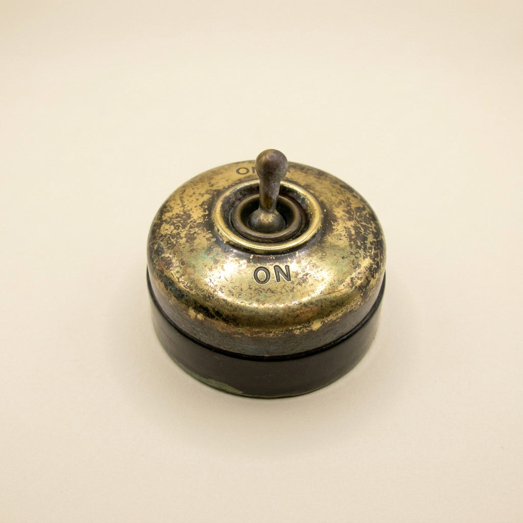 Vintage Crabtree Brass / Brown Ceramic British Toggle Light Switch Patent C2000