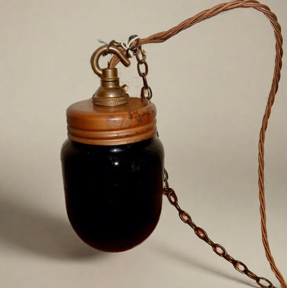 1940s Vintage Darkroom Amber Safelight Glass Pendant Light With Brass Fittings By Johnsons Of Hendon