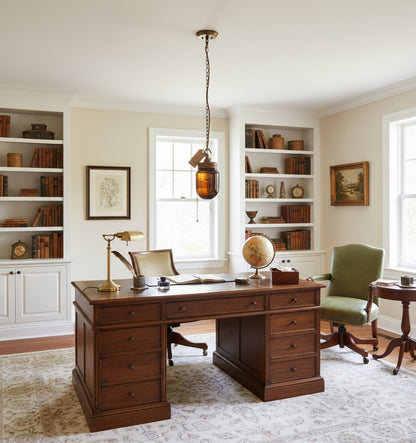 Vintage Dark Amber Glass Pendant Light With Brass Chain and Ceiling Rose